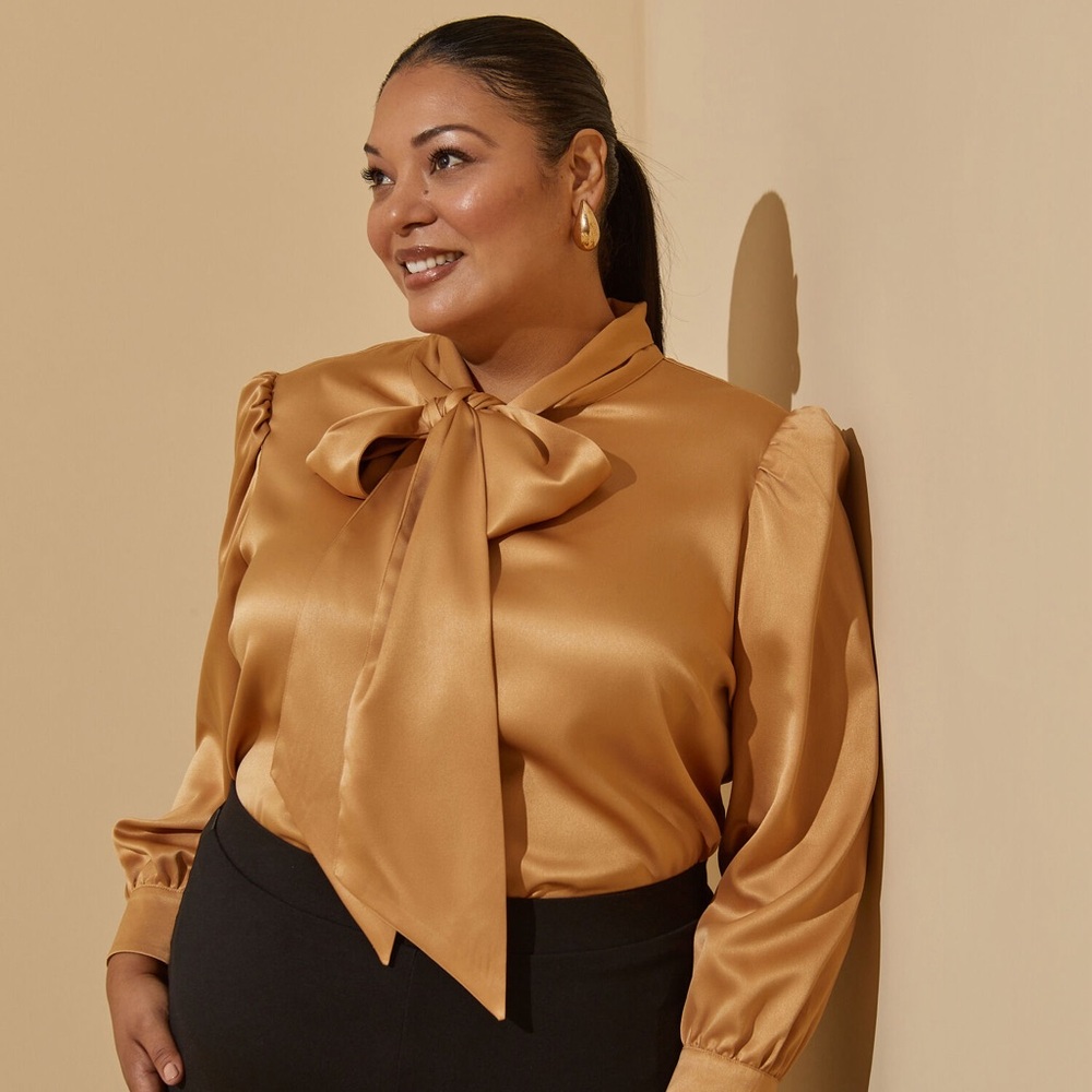 Tie-Neck Satin Blouse